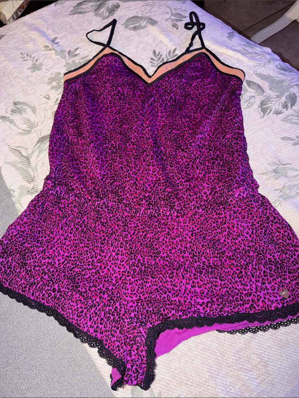 Juicy Couture Hot Pink & Black Leopard-Print Satin Romper